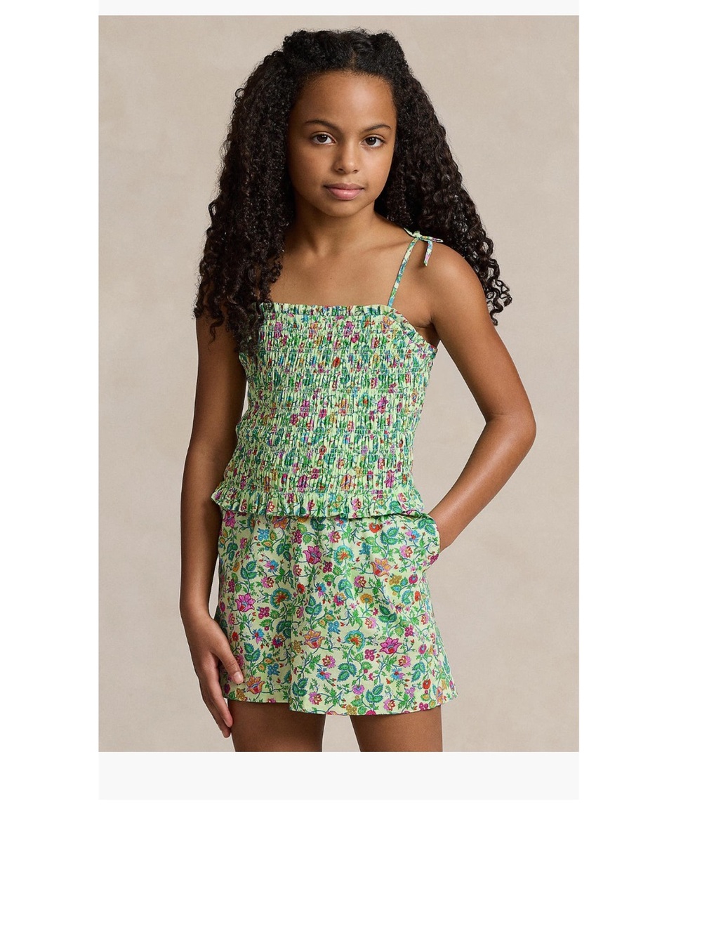 ๐ Polo Ralph Lauren Girls Green Floral Smocked romper size 12 d15